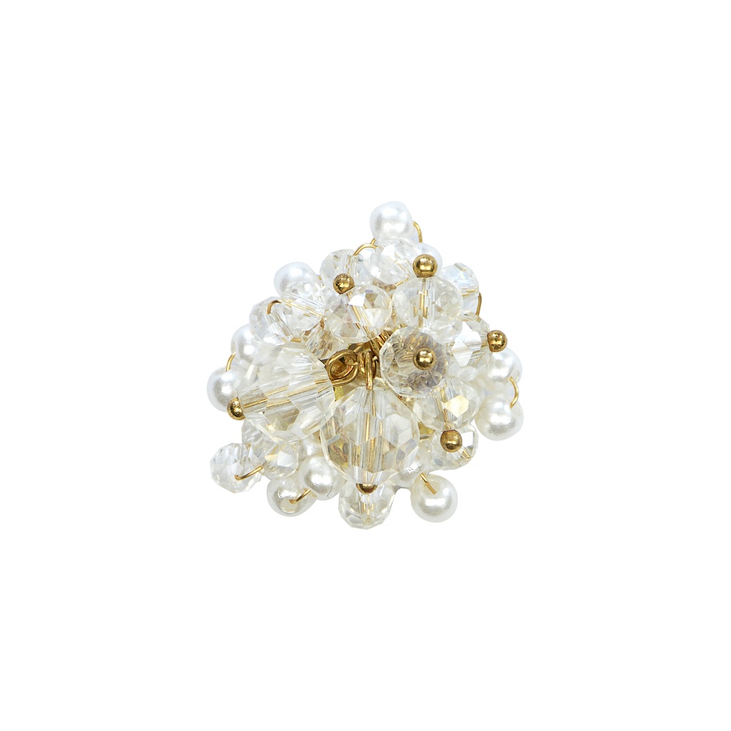 Round Pearl and Crystal Faceted Bead Cluster Button