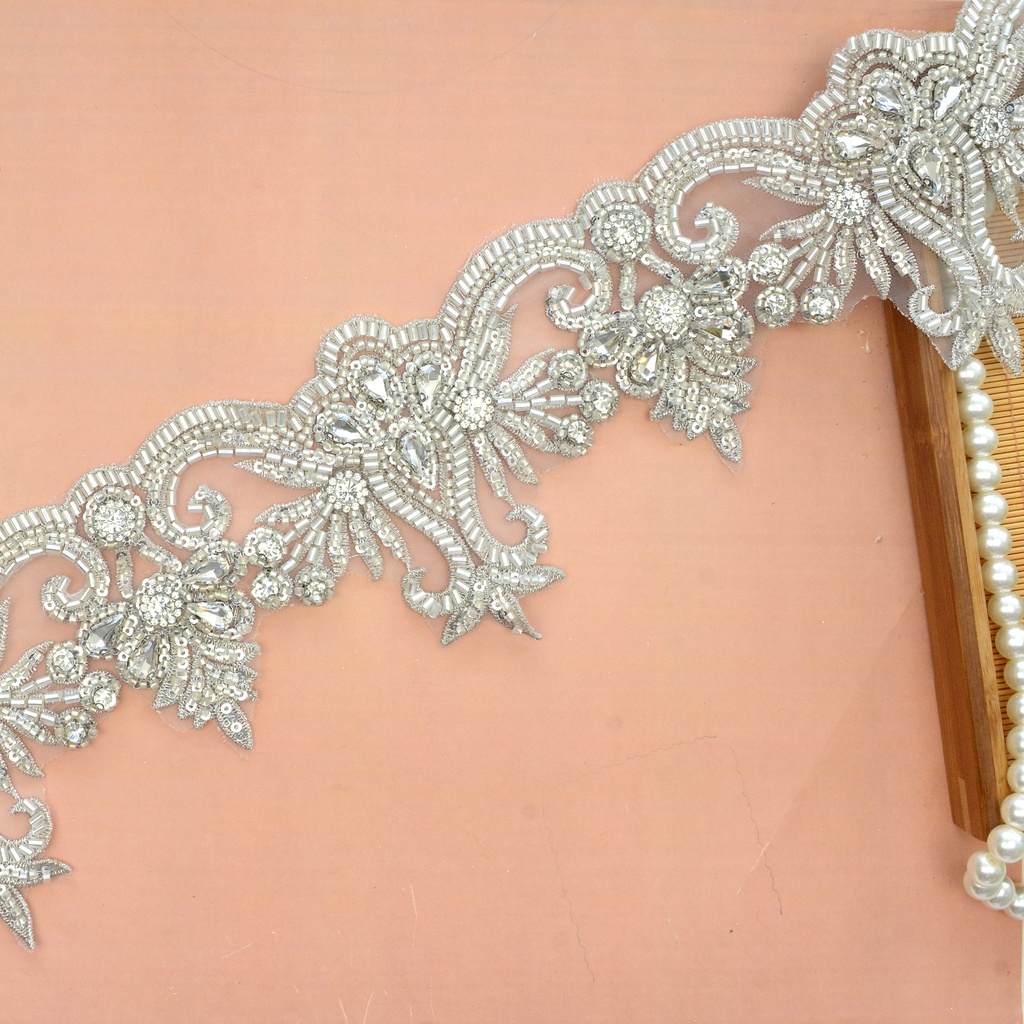 Fancy Glass Beads Sequence Lace