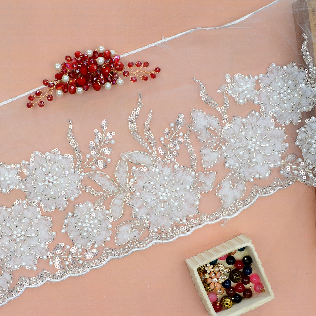 Fancy Glass Beads Sequence Lace