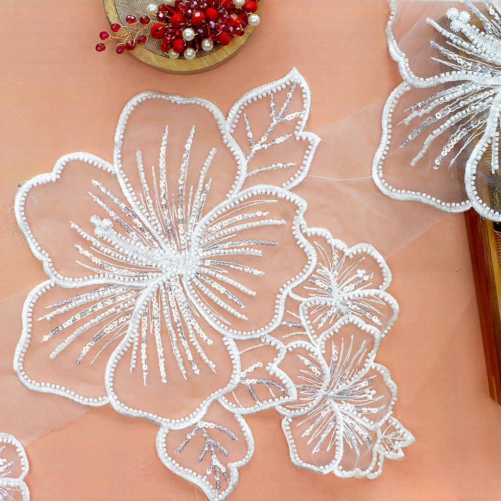 Fancy Glass Beads Sequence Lace
