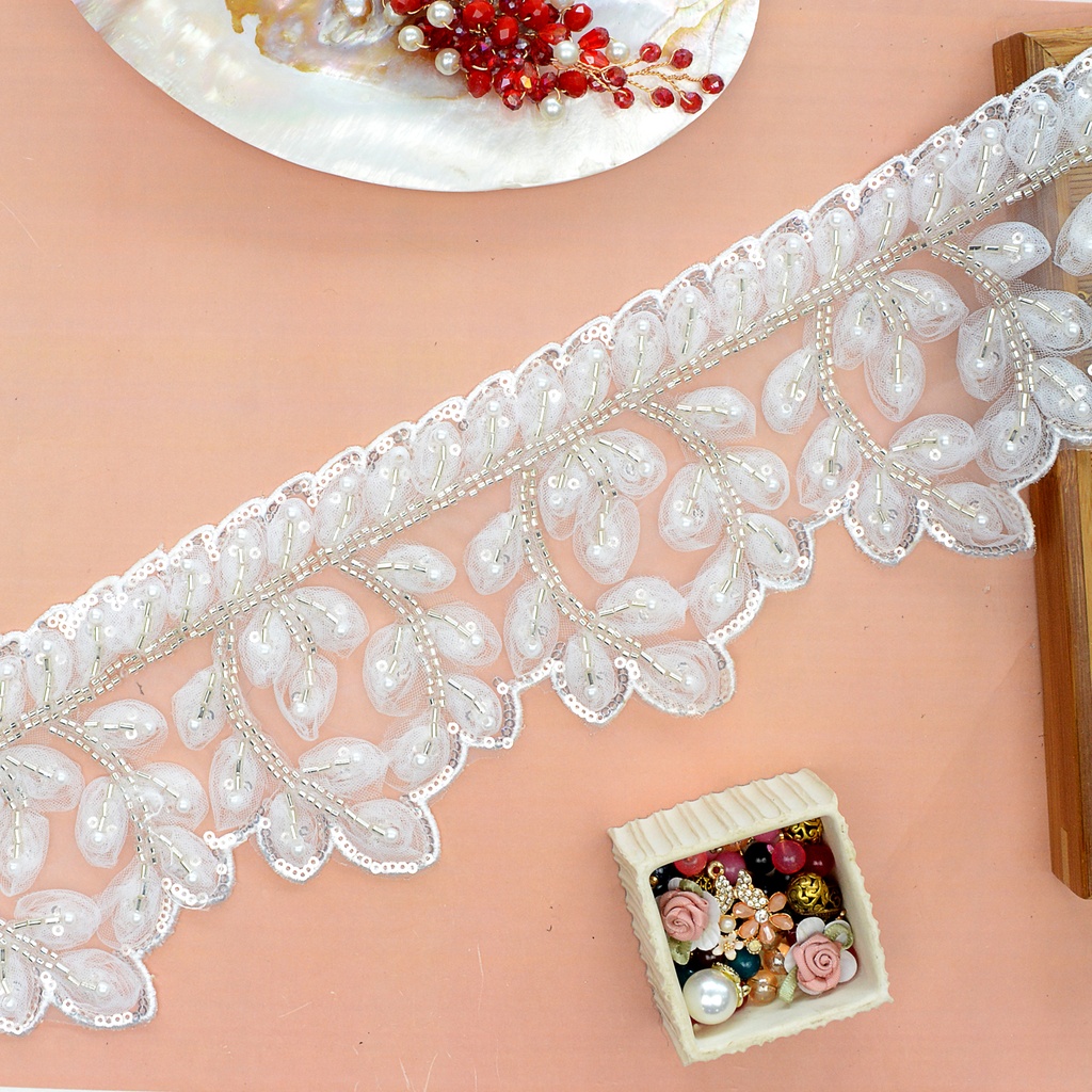 Fancy Glass Beads Sequence Lace