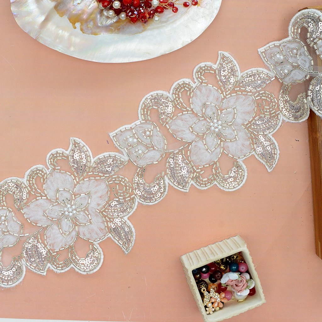 Fancy Glass Beads Sequence Lace