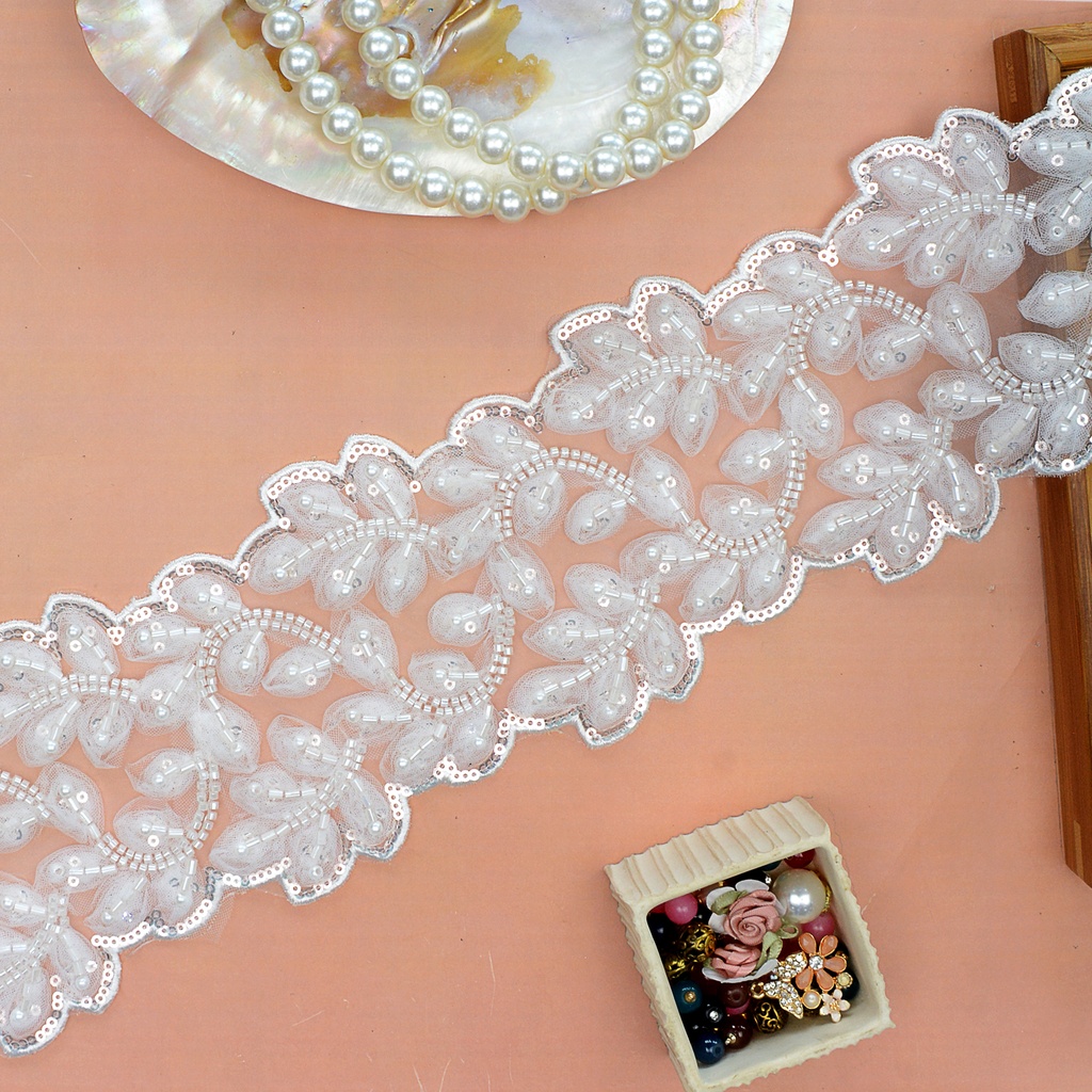 Fancy Glass Beads Sequence Lace