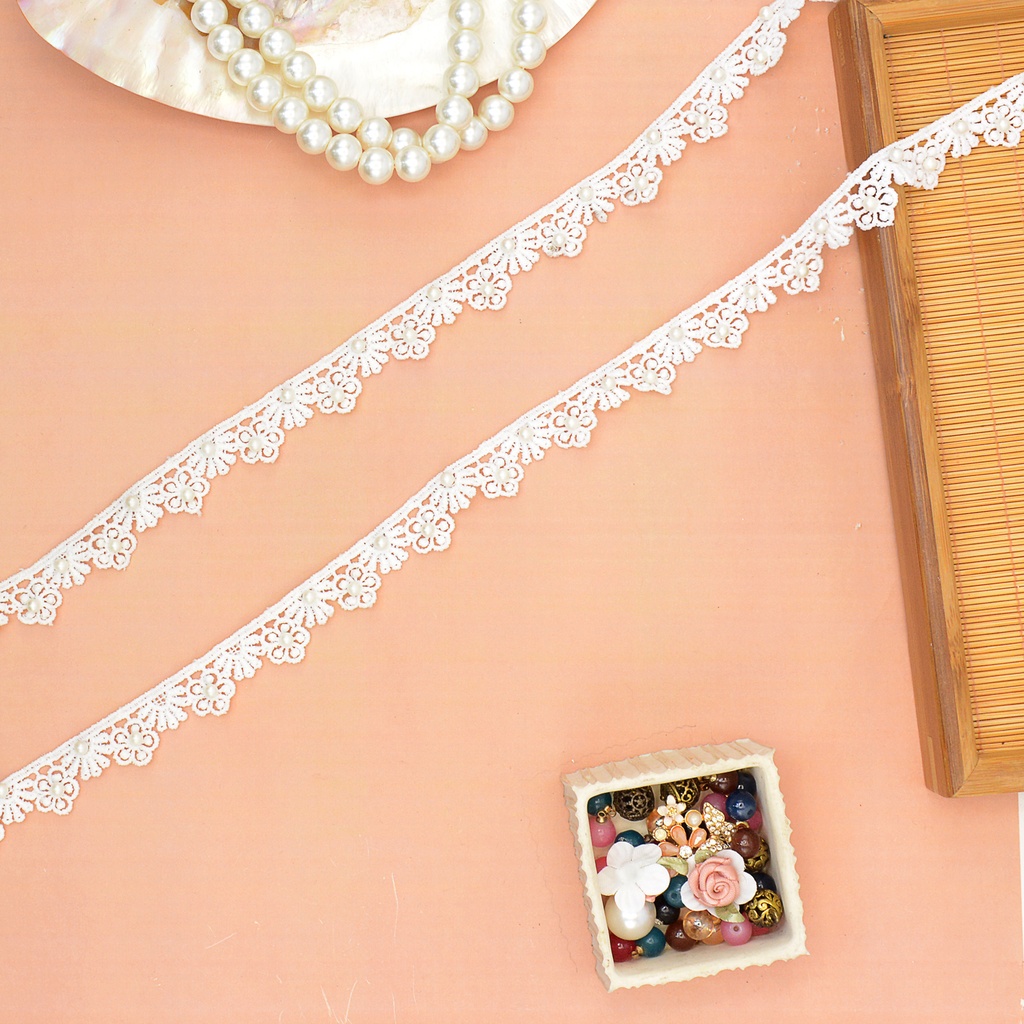 One Side Border Lace With Pearl