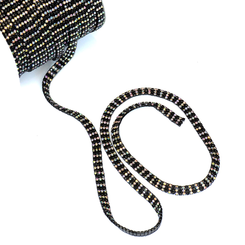 Crystal Three Row Metal Fancy Chain