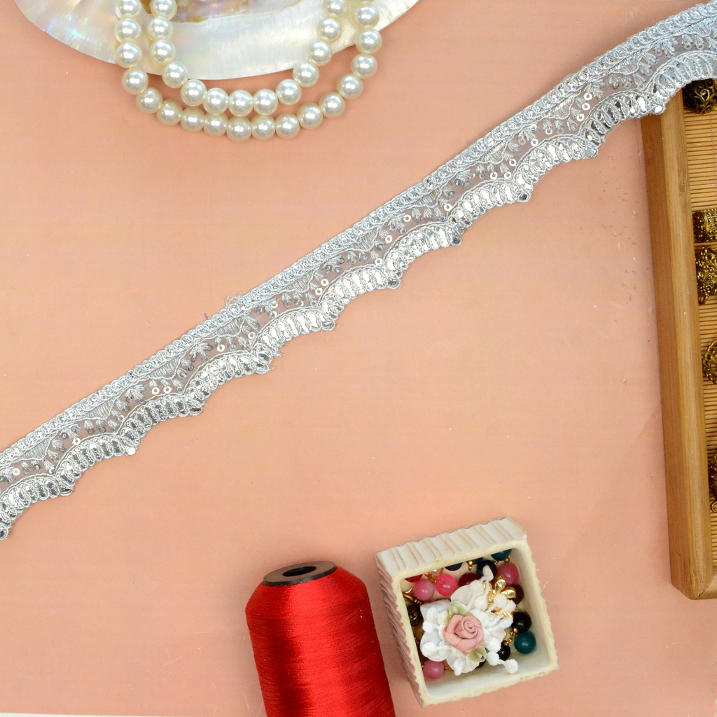 Fancy Metallic yarn Sequence Lace