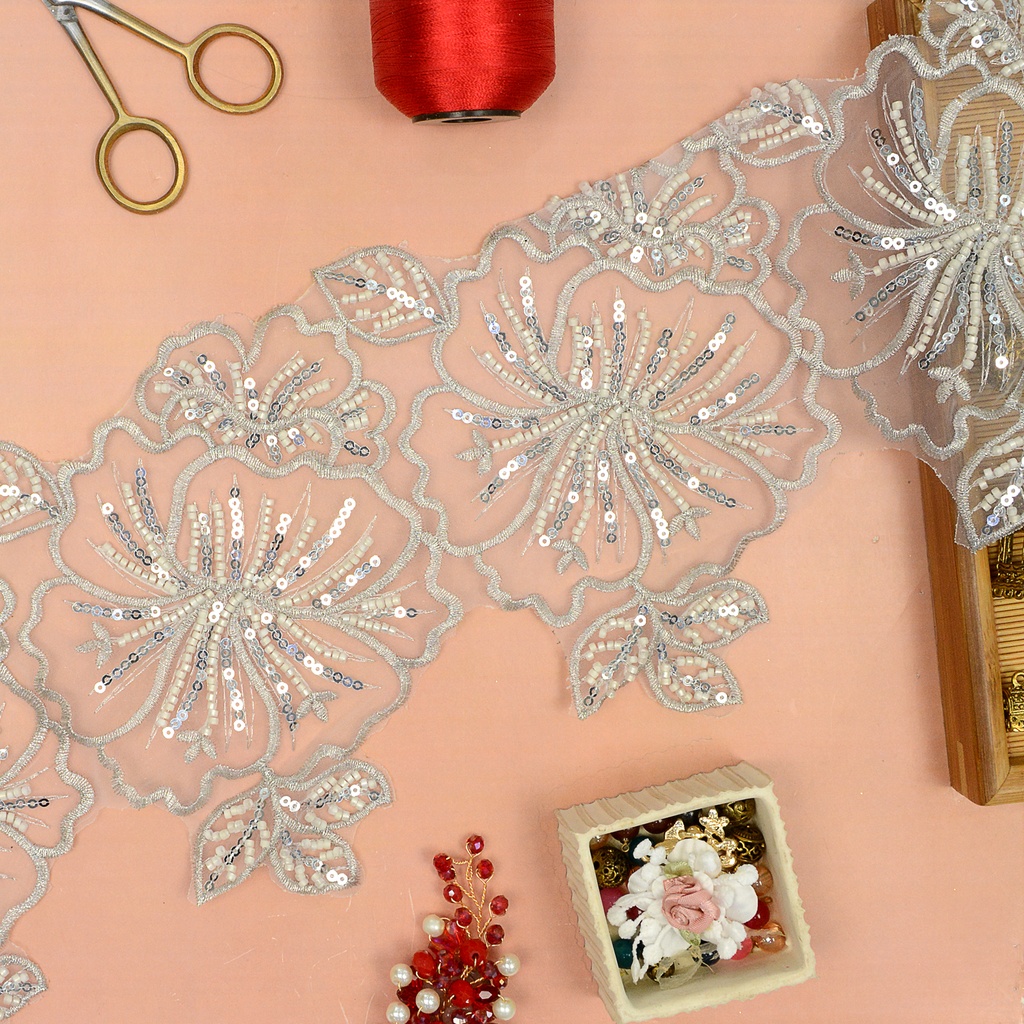 Fancy Glass Beads Sequence Lace