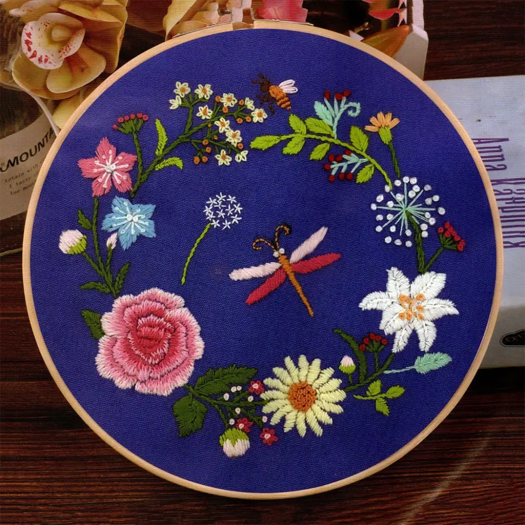 Flowers Dragonfly Hand Embroidery Kit