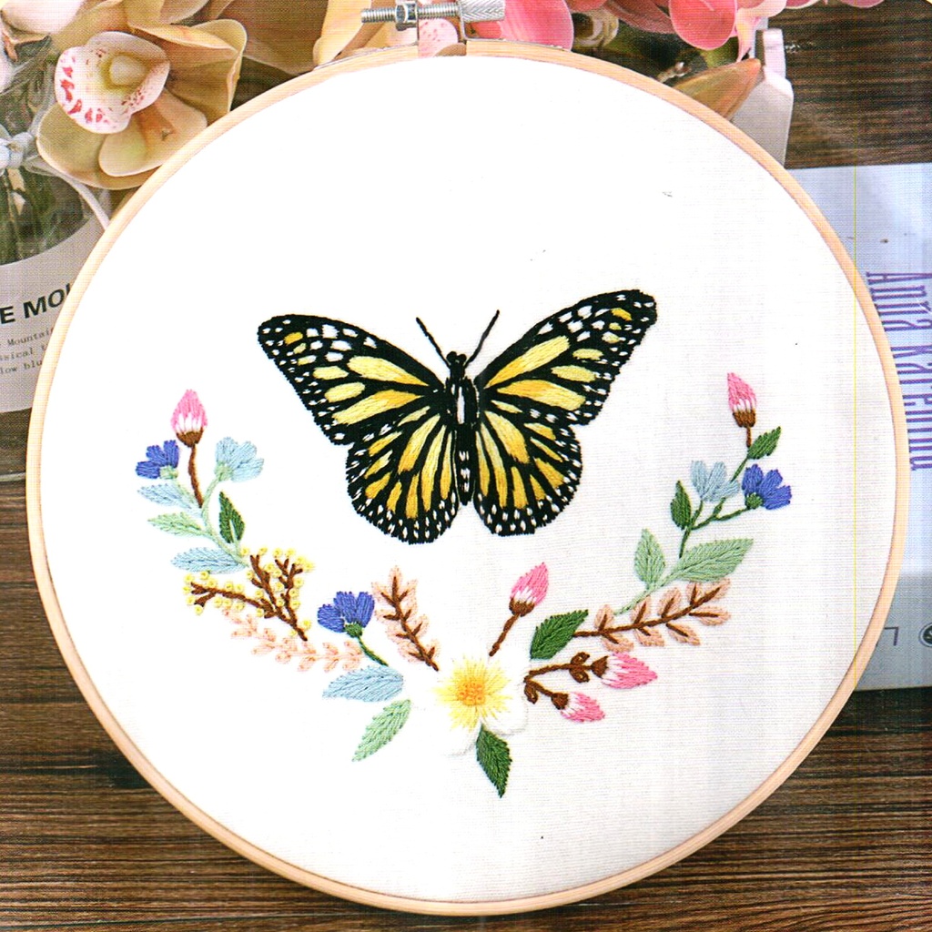 Flowers With Butterfly Embroidery Kit
