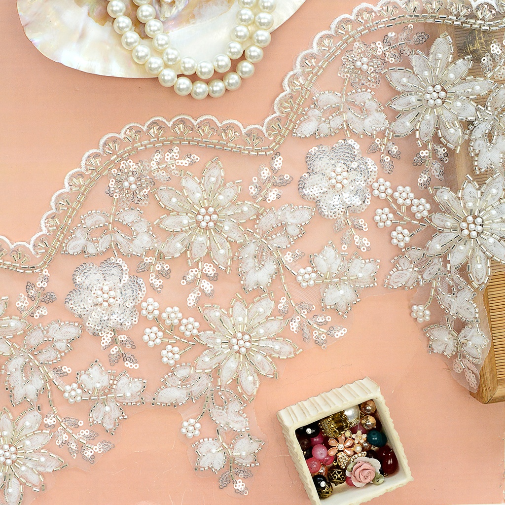 Fancy Glass Beads Sequence Lace