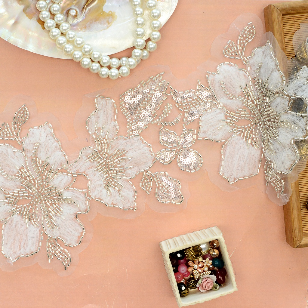 Fancy Glass Beads Sequence Lace
