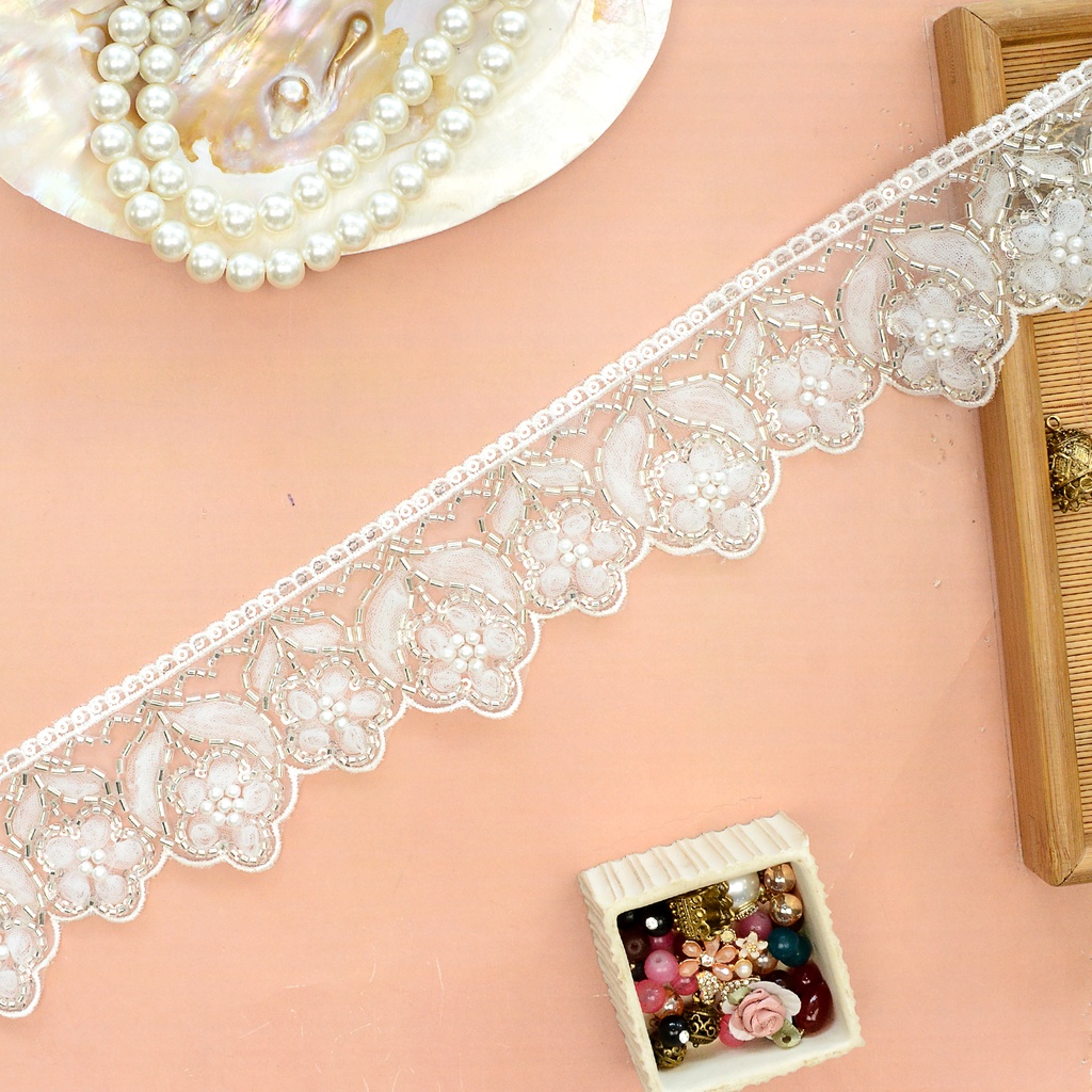 Fancy Glass Beads Sequence Lace