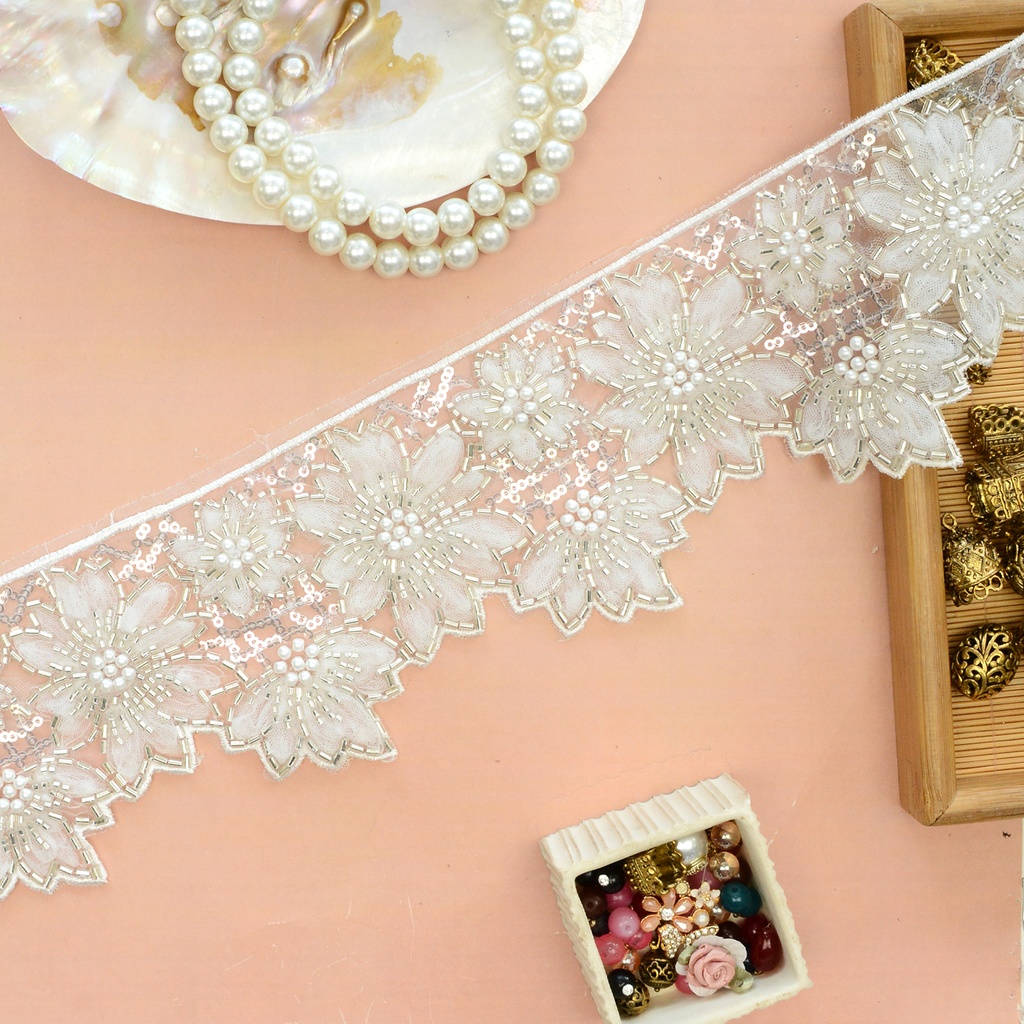 Fancy Glass Beads Sequence Lace