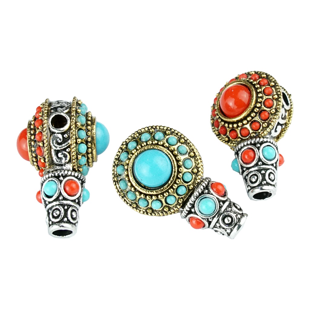 Tibetan Style Alloy 3 Hole T-Drilled Beads