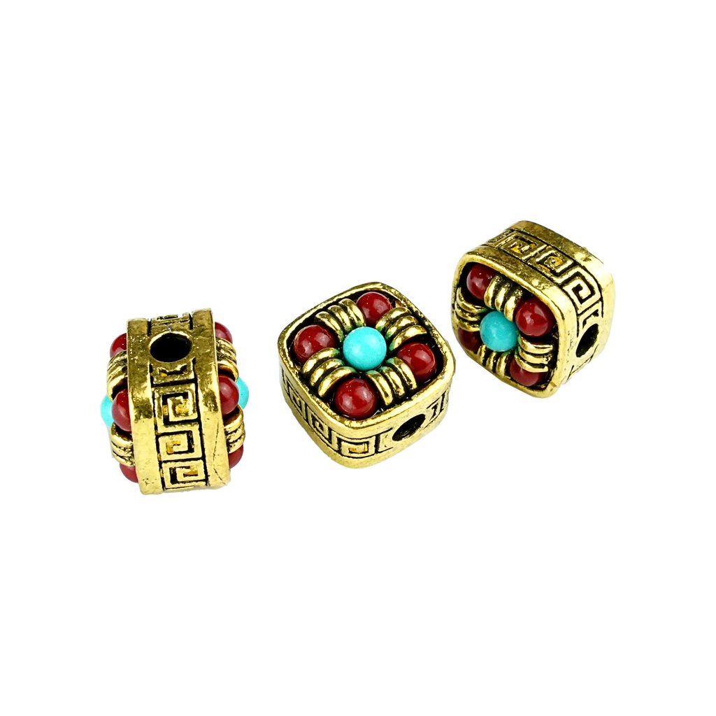 Square Shape 2 Hole Metal Beads