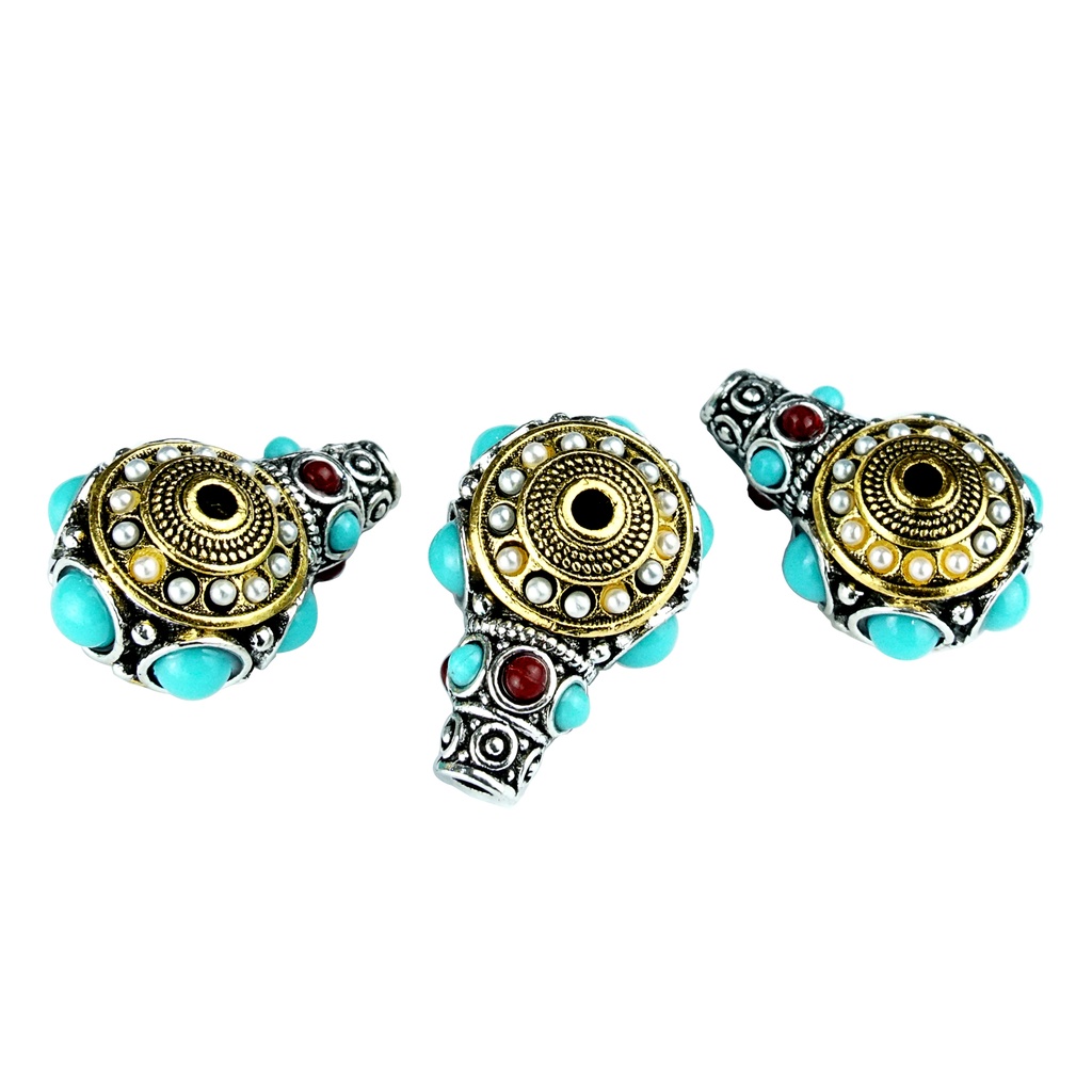 Tibetan Style Alloy 3 Hole T-Drilled Beads