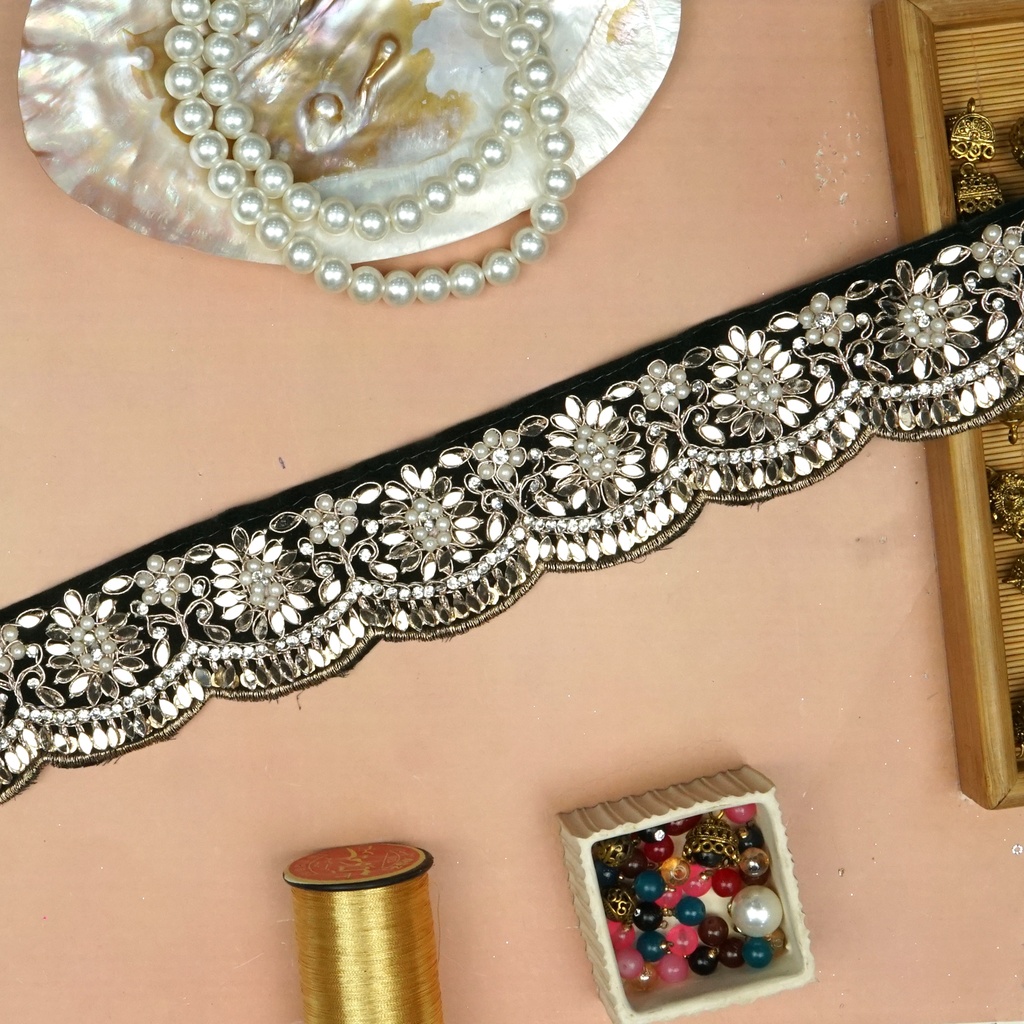 Fancy Stones Mirror Lace In Velvet Fabric