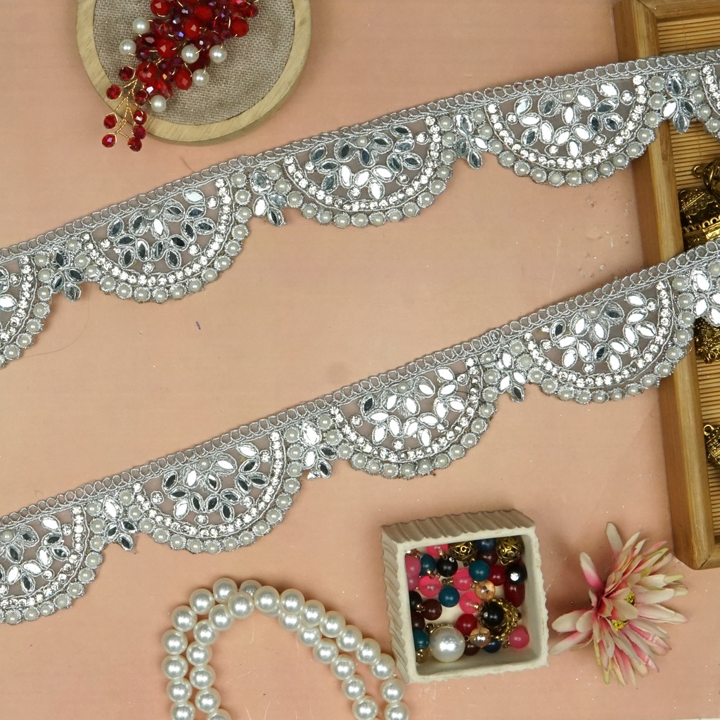 Pearl Stones & Mirror Fancy Lace