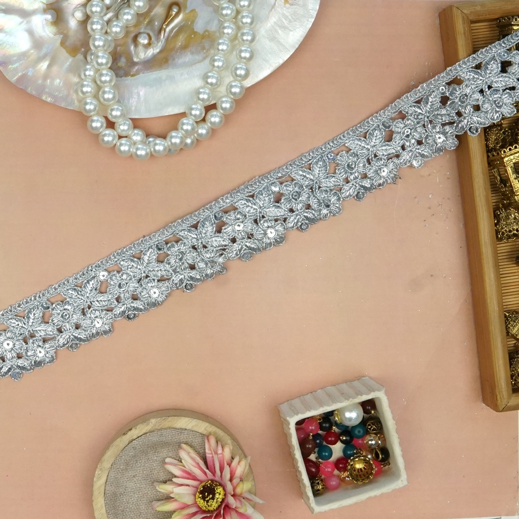 Fancy Metallic Yarn Sequence Lace