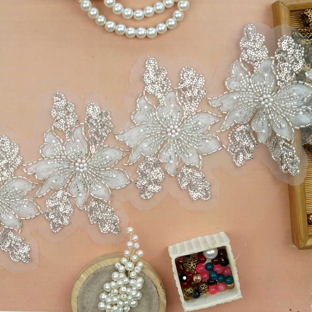 Fancy Glass Beads Sequence Lace