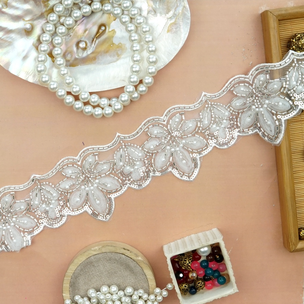 Fancy Glass Beads Sequence Lace