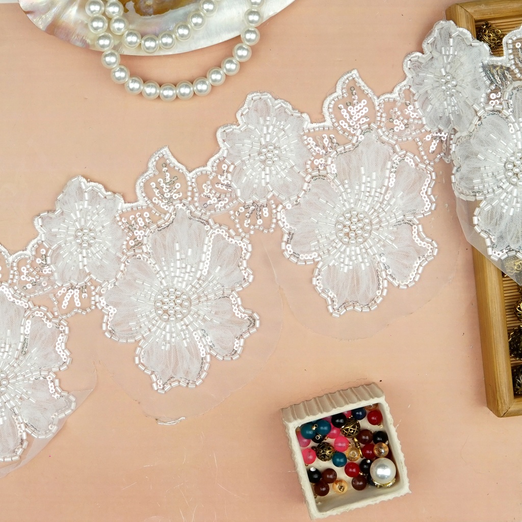 Fancy Glass Beads Sequence Lace