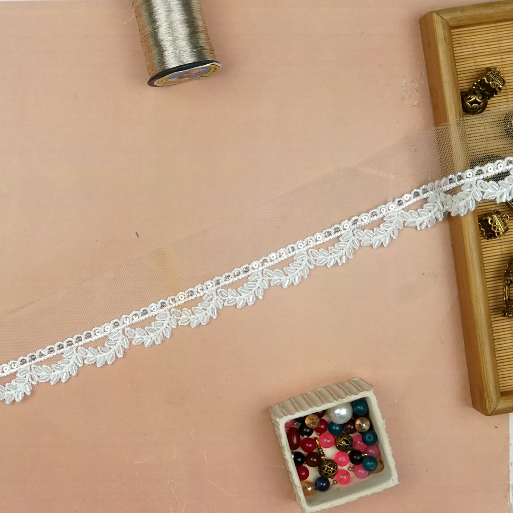 Fancy Glass Beads Sequence Lace