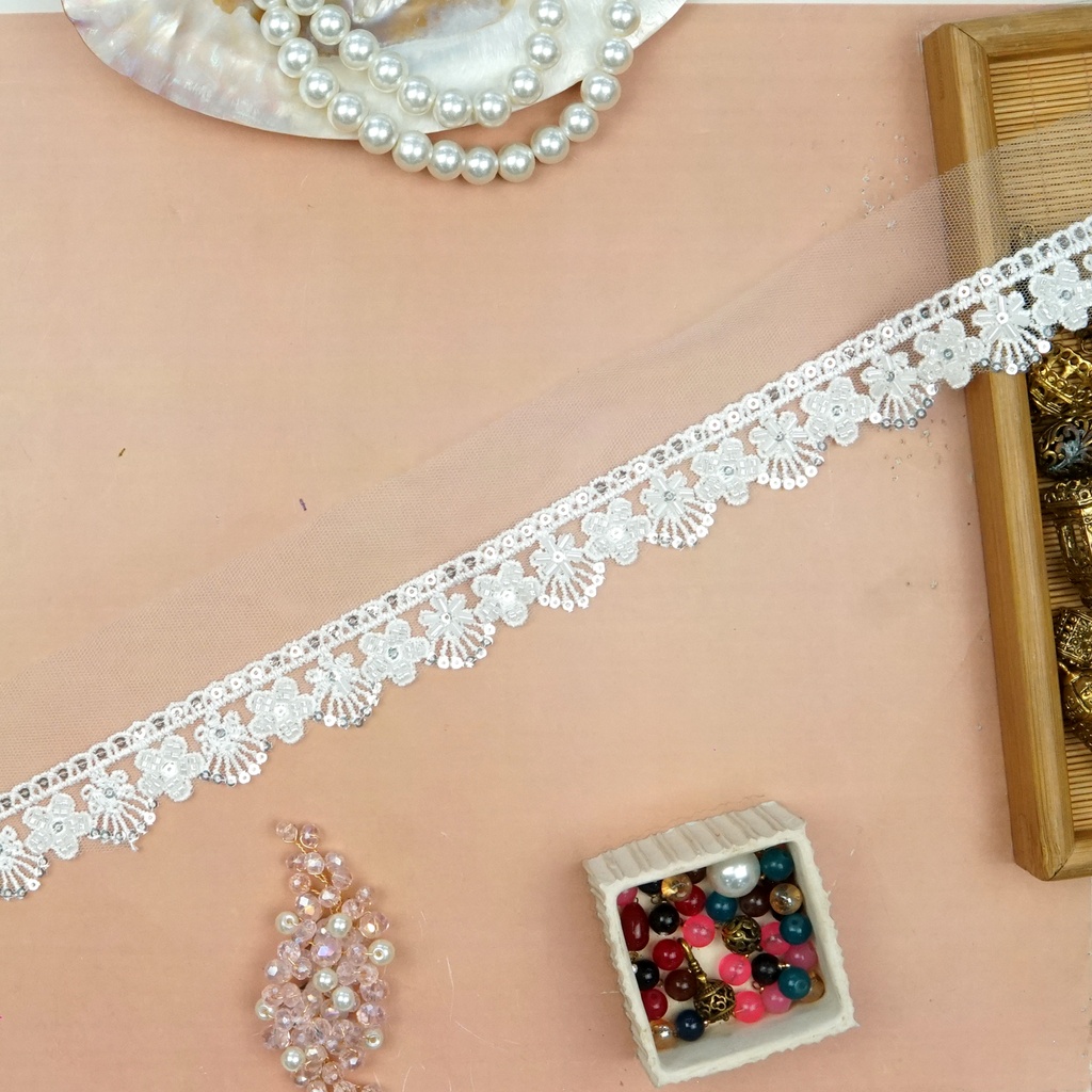 Fancy Glass Beads Sequence Lace