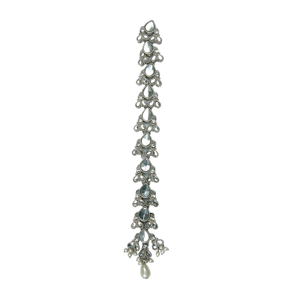 Silver Base Fancy Kundan Button Patti