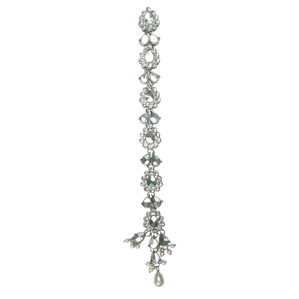 Silver Base Fancy Kundan Button Patti