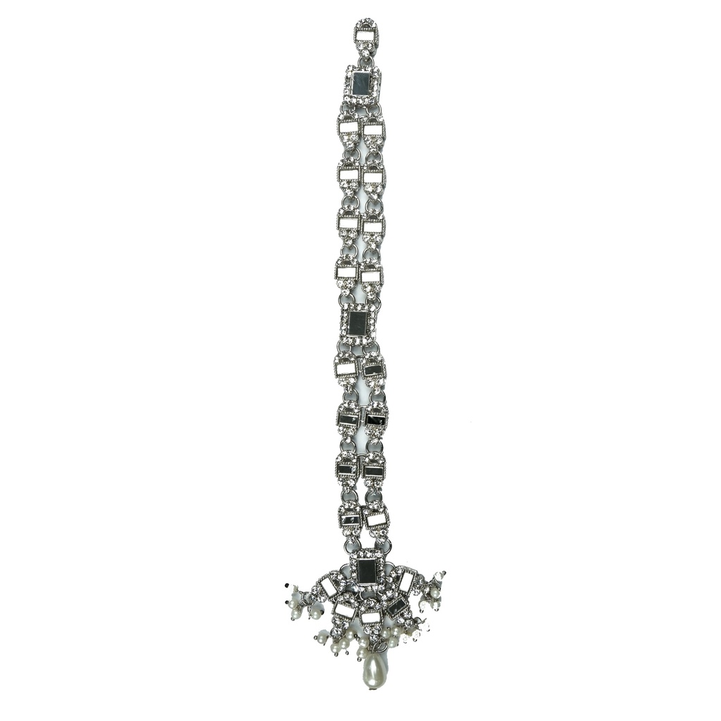 Silver Base Crystals & Mirror Button Patti