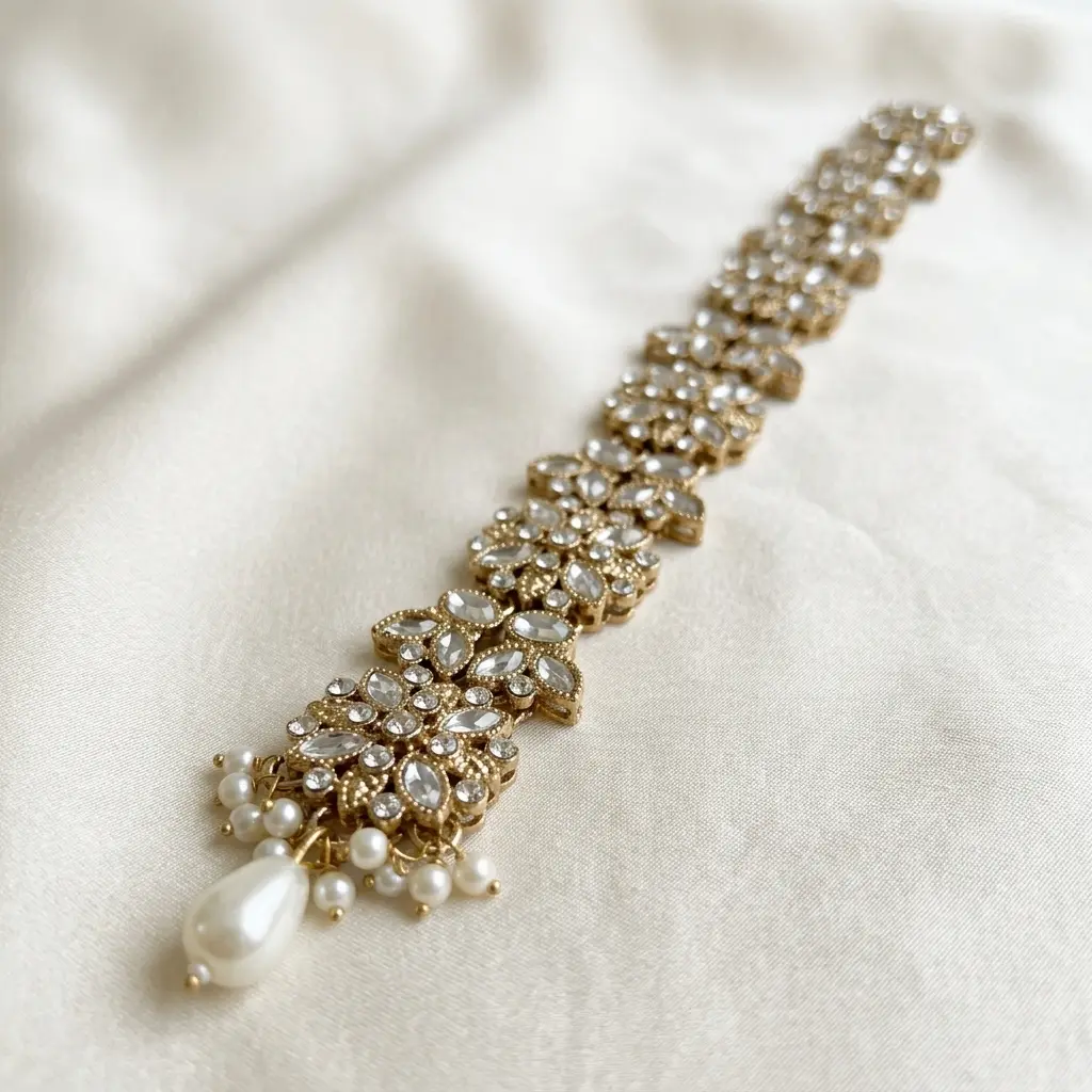 Gold Base Fancy Kundan Button Patti