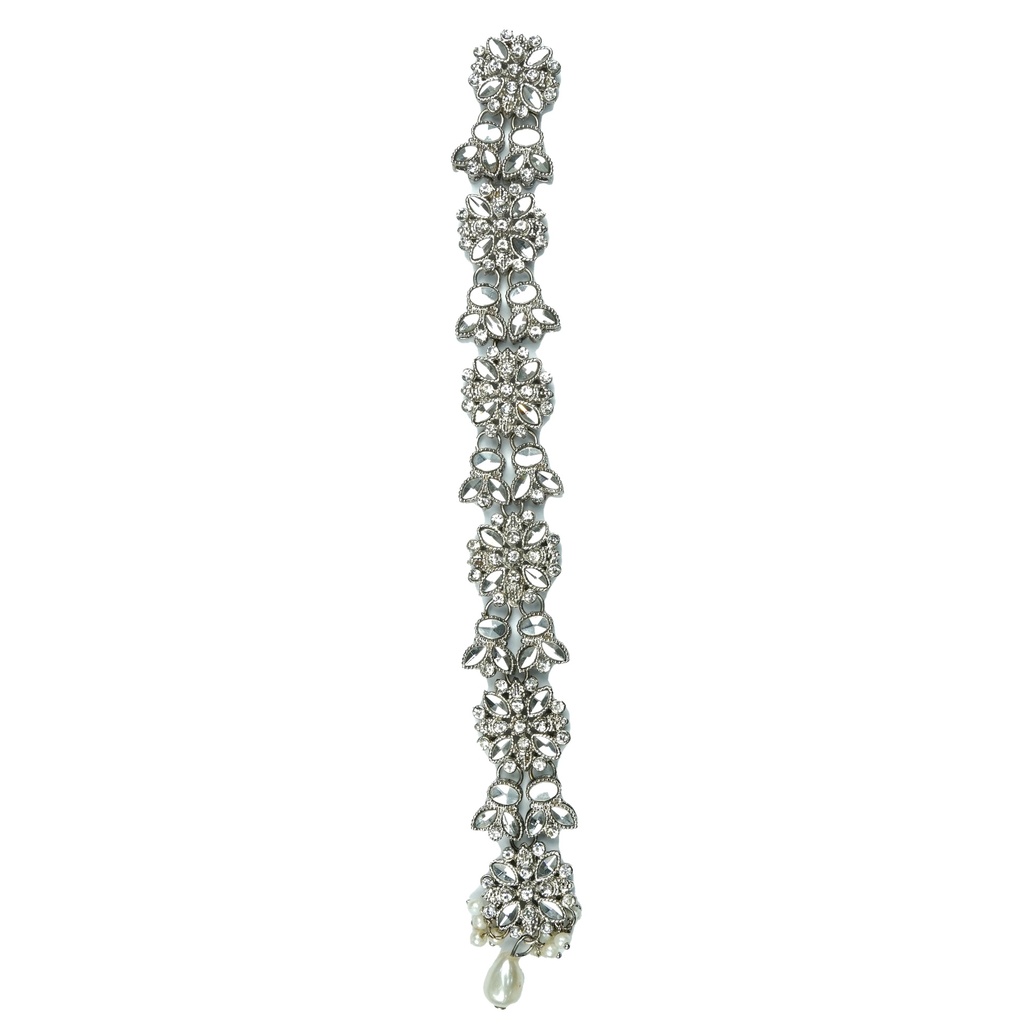 Silver Base Fancy Kundan Button Patti