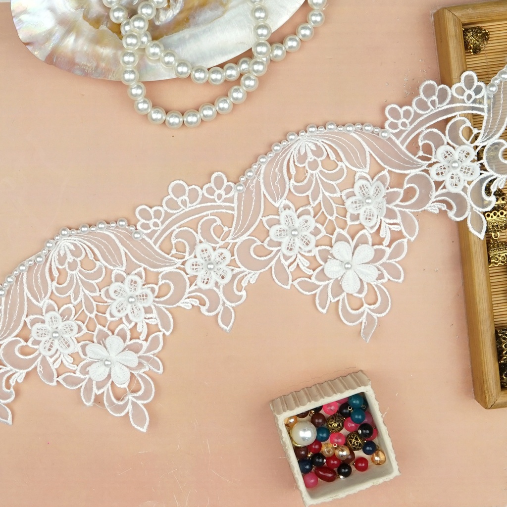 One Side Border Pearl Organza Lace