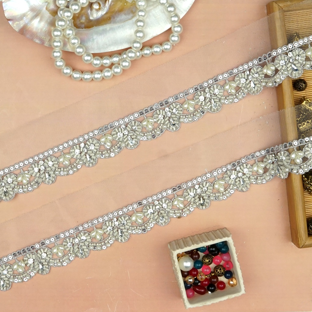 Fancy Glass Beads Sequence Lace