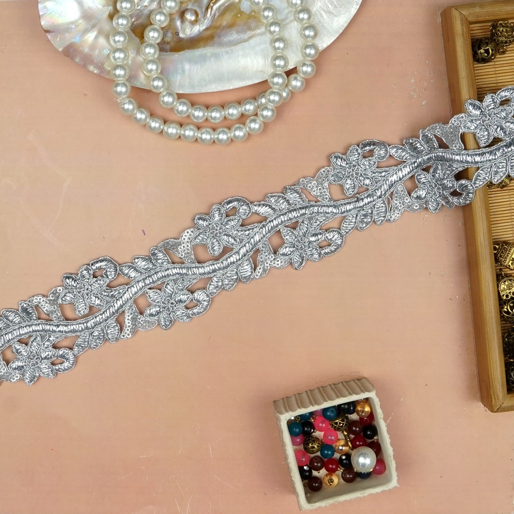 Fancy Metallic Yarn Sequence Lace