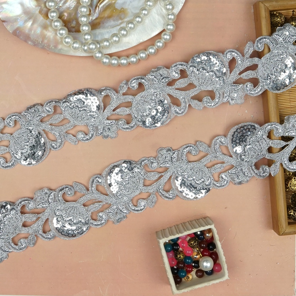 Fancy Metallic Yarn Sequence Lace
