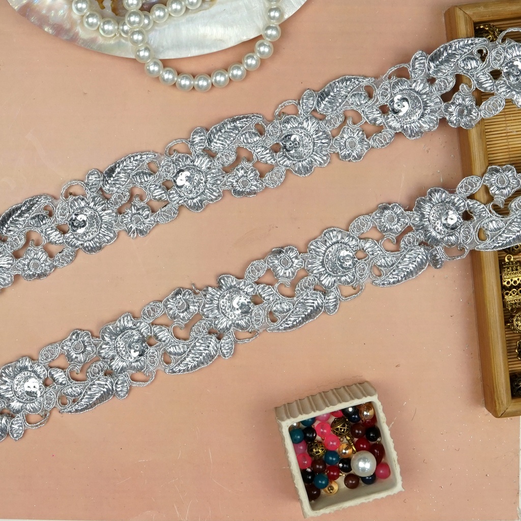 Fancy Metallic Yarn Sequence Lace