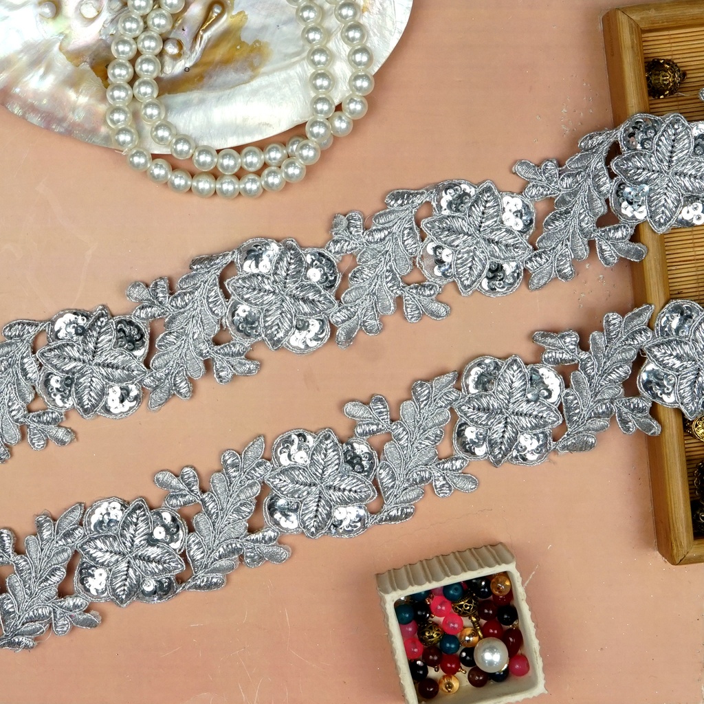 Fancy Metallic Yarn Sequence Lace