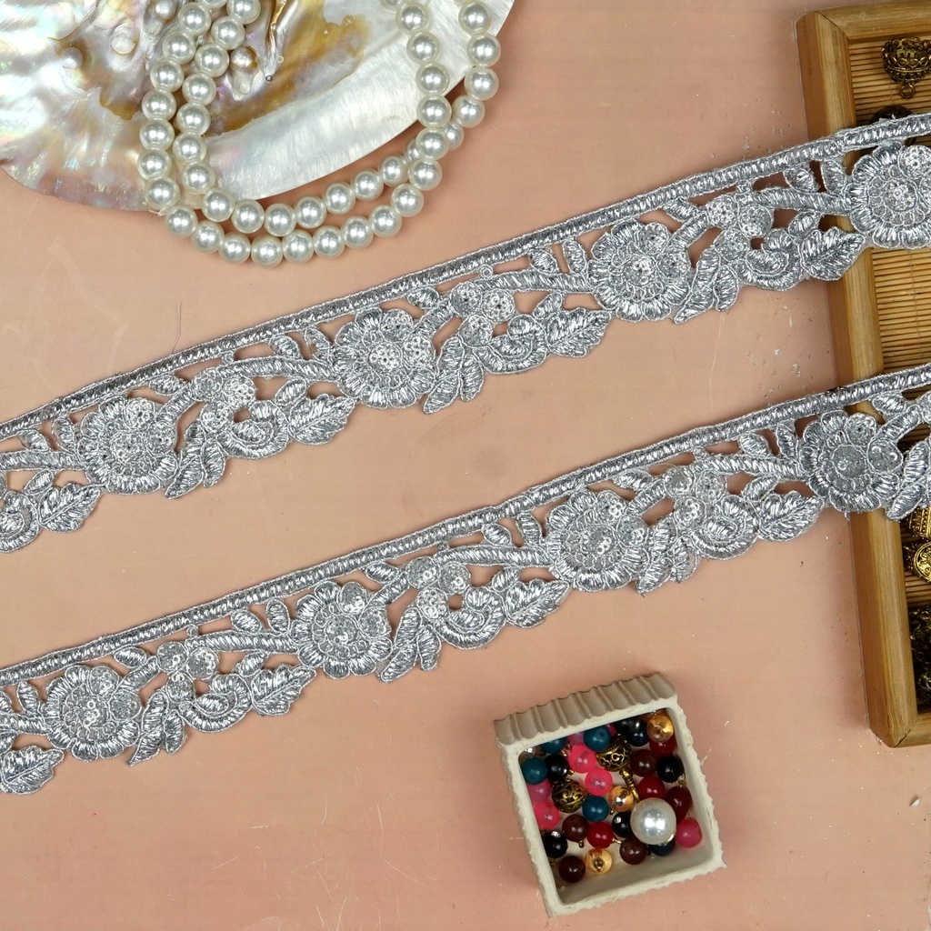 Fancy Metallic Yarn Sequence Lace