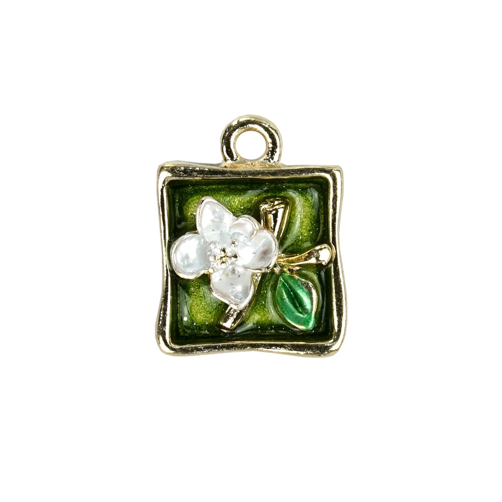 Gold Plated Square Floral Bloom Pendant
