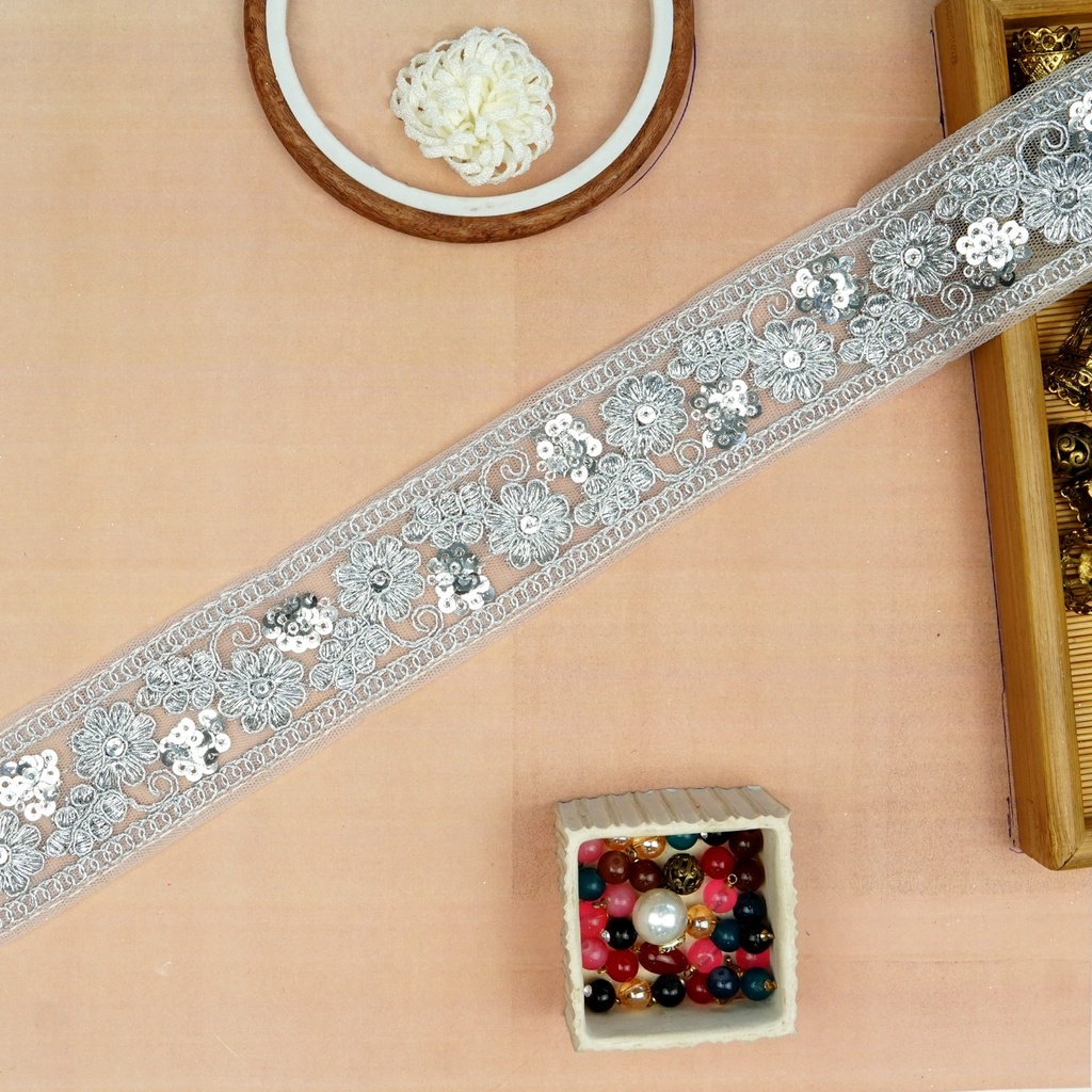 Fancy Metallic Yarn Sequence Lace