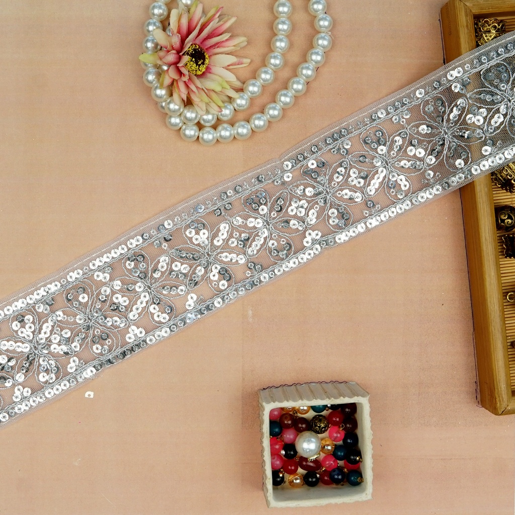 Fancy Metallic Yarn Sequence Lace