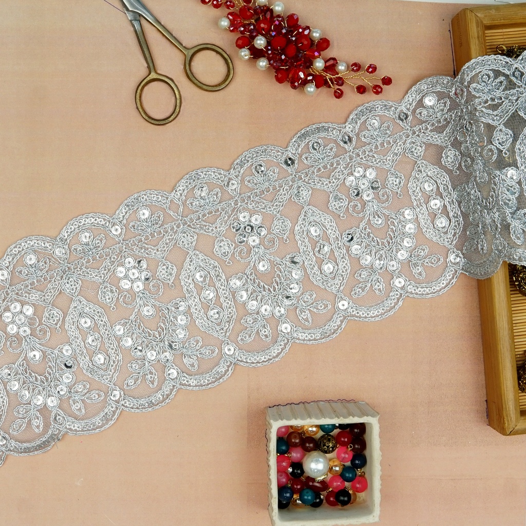 Fancy Metallic Yarn Sequence Lace
