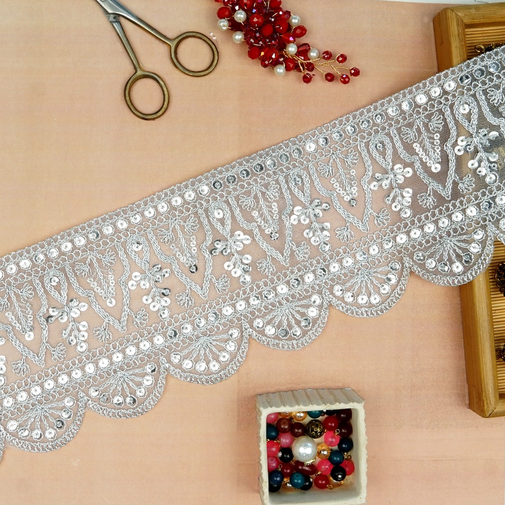 Fancy Metallic Yarn Sequence Lace