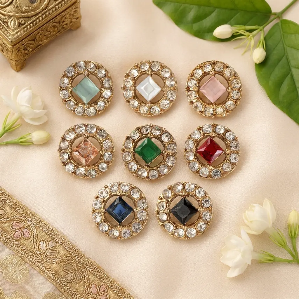 Gold Base Fancy Kundan Button
