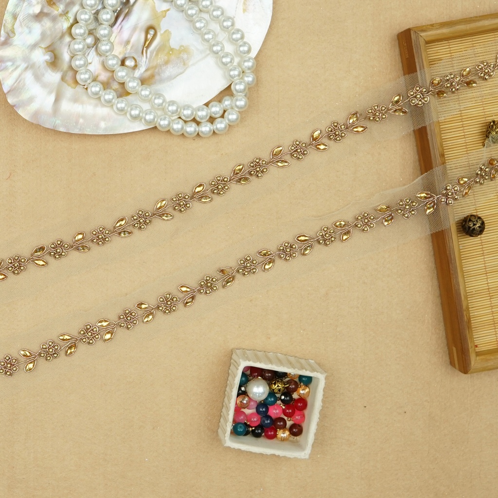 Pearl Flower Design with Leaf Pattern Fancy Kundan Lace 