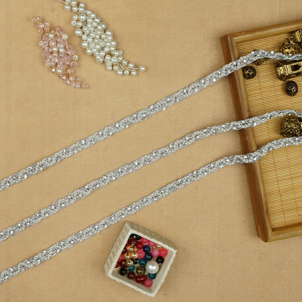 Fancy Crystal Pearl Gota Lace