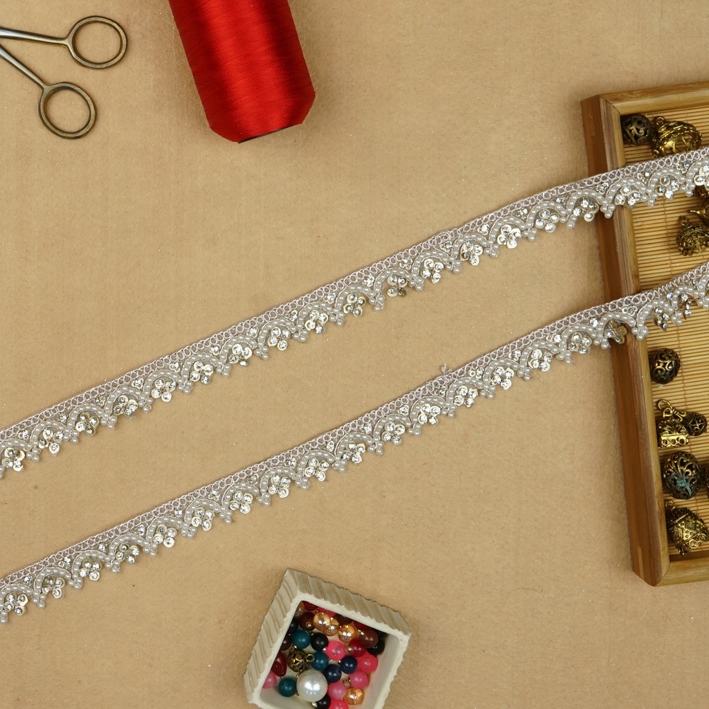 Fancy Metallic Yarn Crystal Pearl Lace