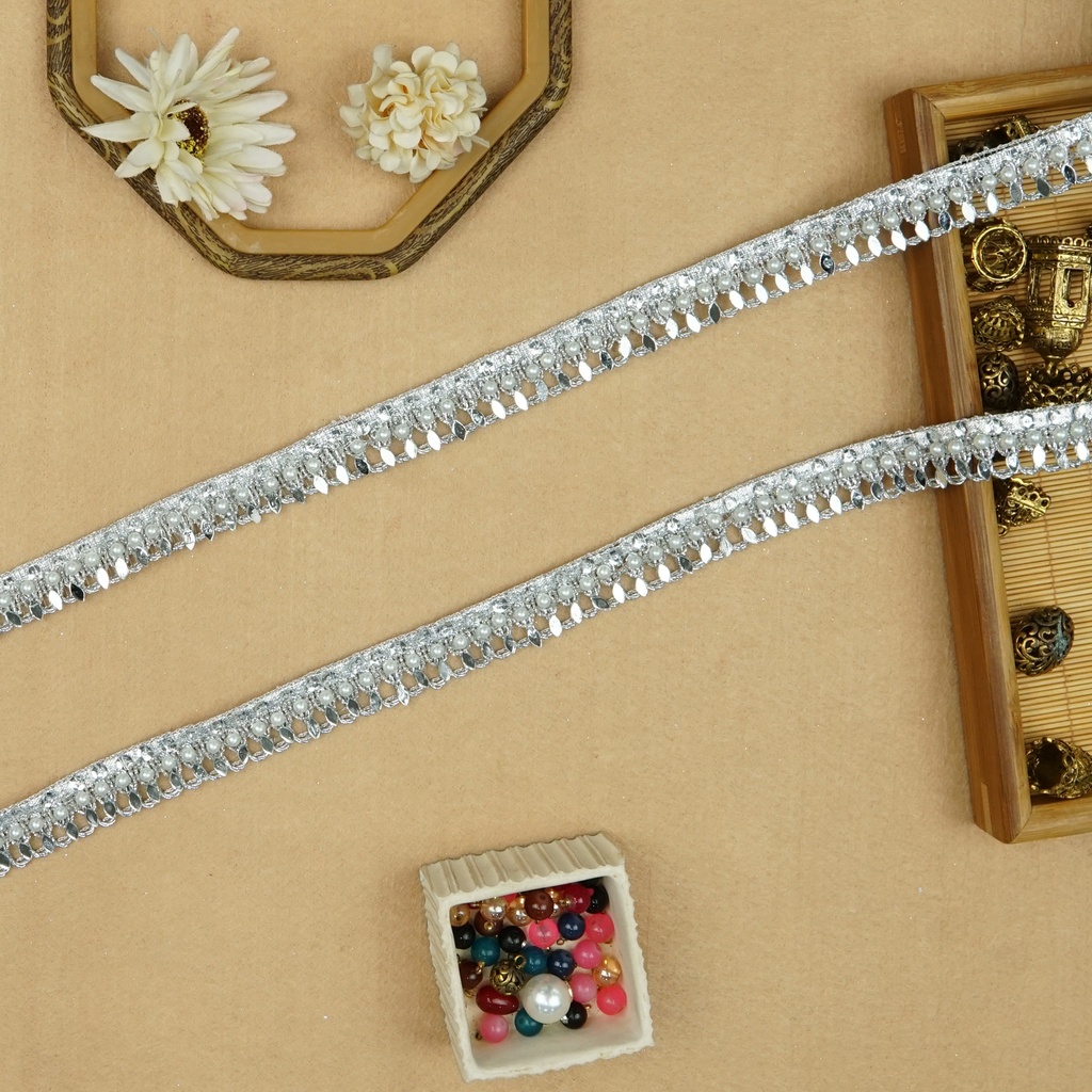 Fancy Pearl & Mirror Gota Lace